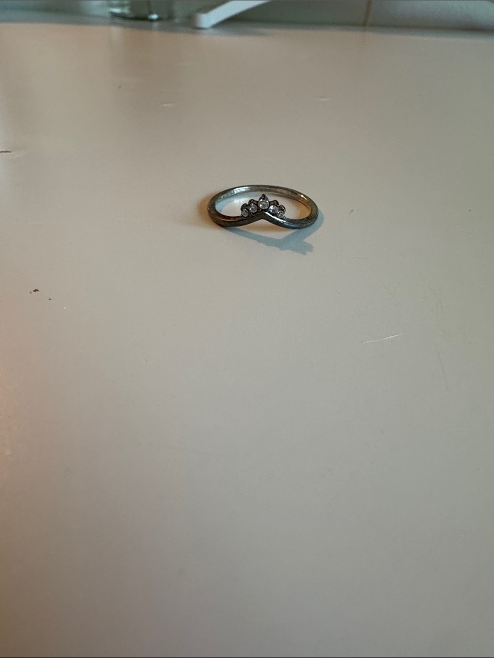 Pandora Delicate Silver Tiara Chevron Ring with Accent Stones